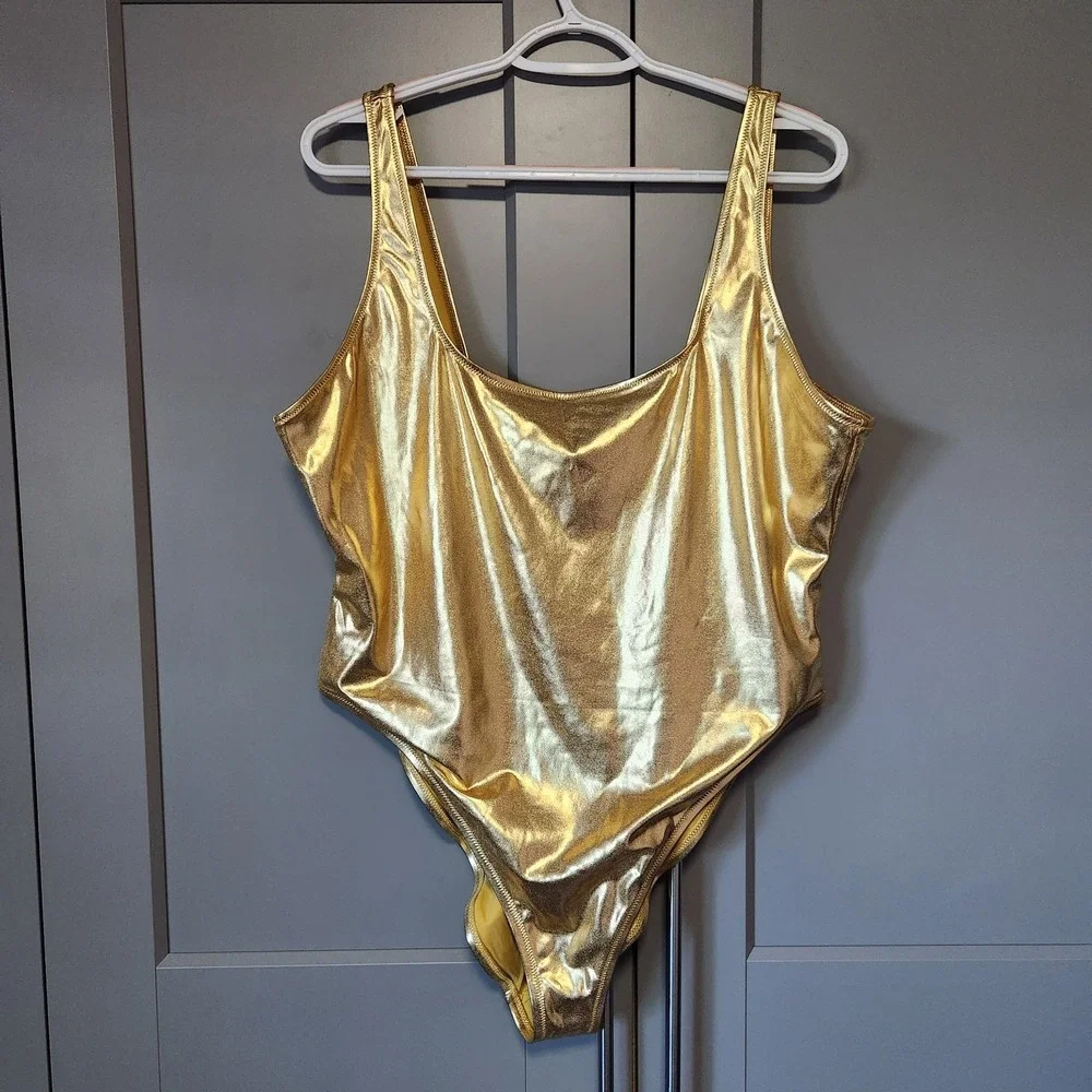 SKIMS Metallic Gold 👑 One Piece Swimsuit Swimwear Bathing Suit XL 2X Rare